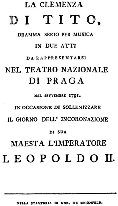 Wolfgang Amadeus Mozart completed "La clemenza di Tito" and entered it in his catalogue, one day before the opera's premiere in Prague for the coronation of Leopold II as King of Bohemia.