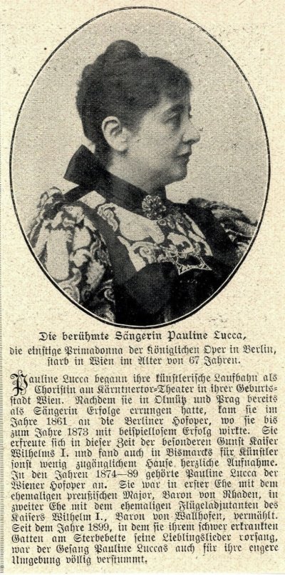 Death of Austrian dramatic soprano Pauline Lucca.